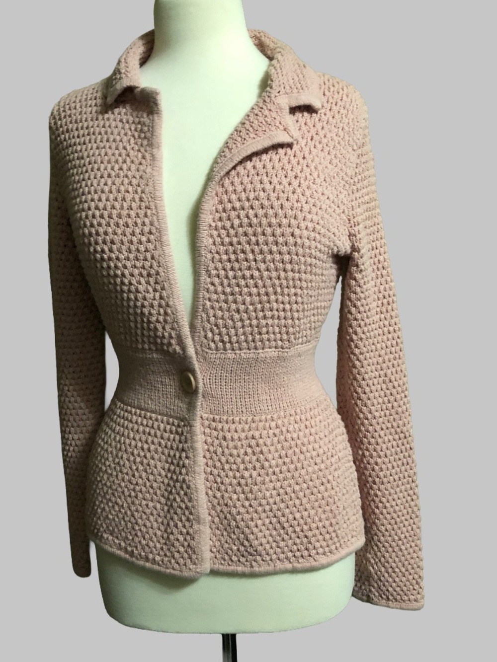 Axcess Pastel Pink Textured Knit Cardigan Fitted Blazer Sweater M